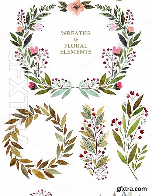 CM - Watercolor flowers & wreaths 681069