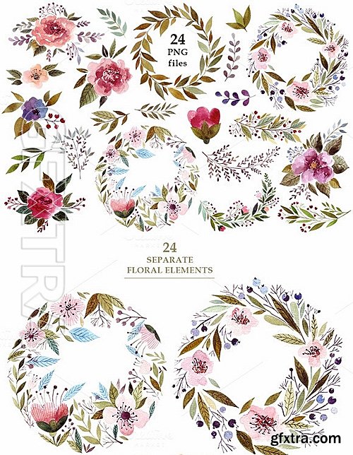 CM - Watercolor flowers & wreaths 681069