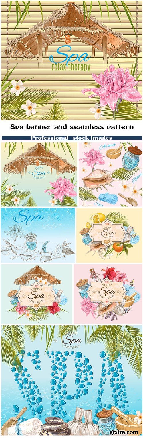 Spa banner and seamless pattern