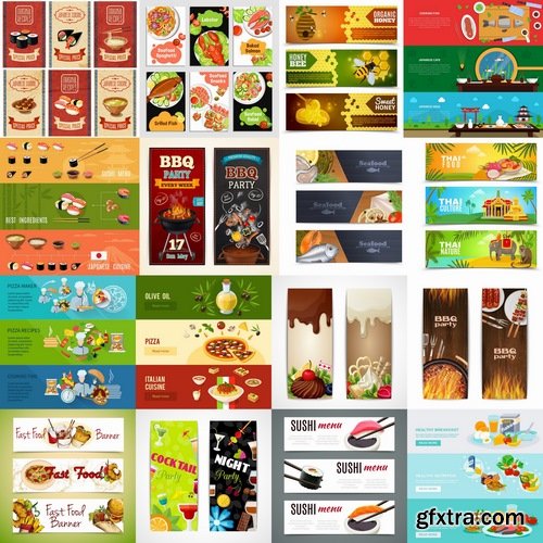 Collection of banner meal menu nutrition plate signboard flyer 25 EPS