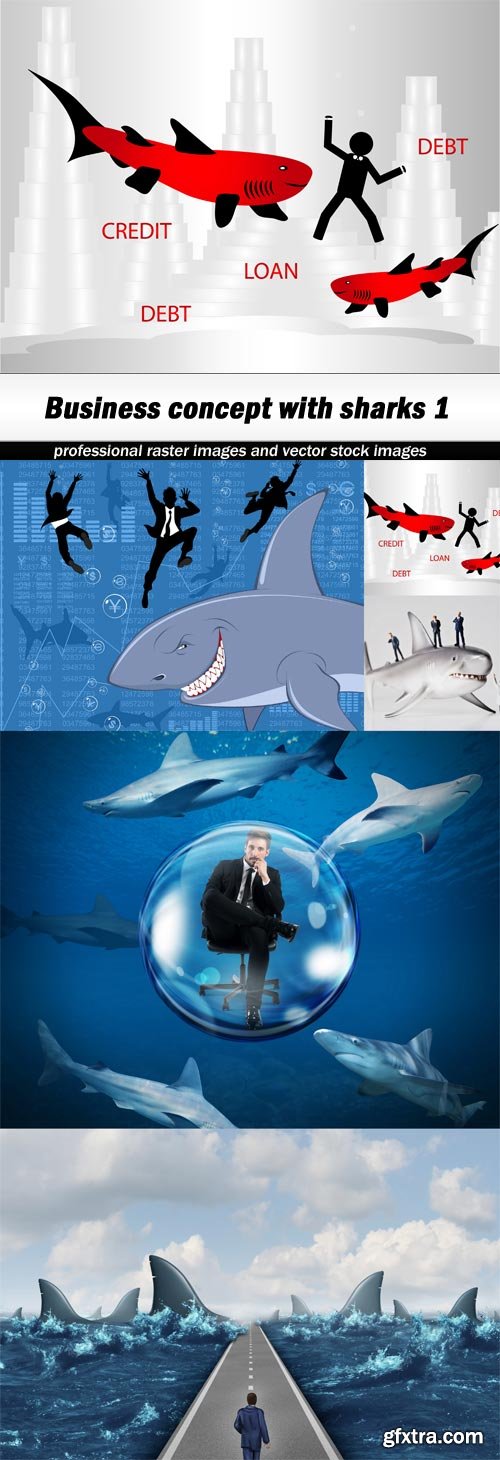 Business concept with sharks 1-5xJPEGs