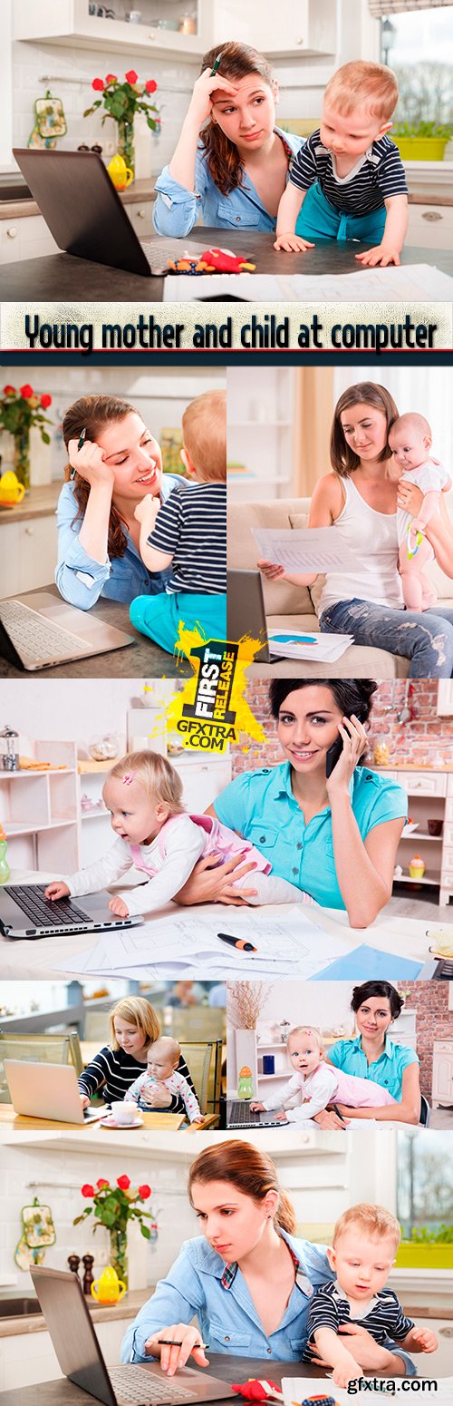 Young mother and child at computer