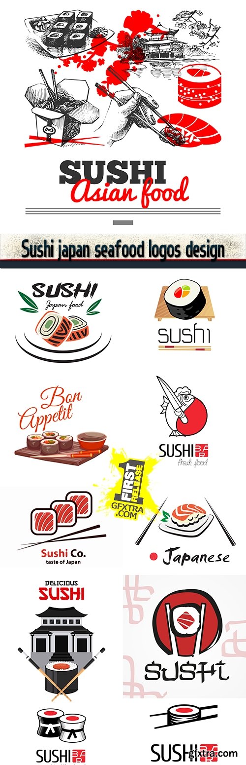 Sushi japan seafood logos design