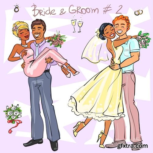 Romantic wedding cartoon set