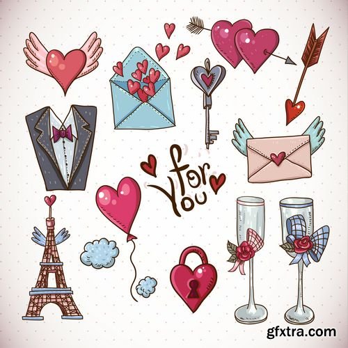 Romantic wedding cartoon set