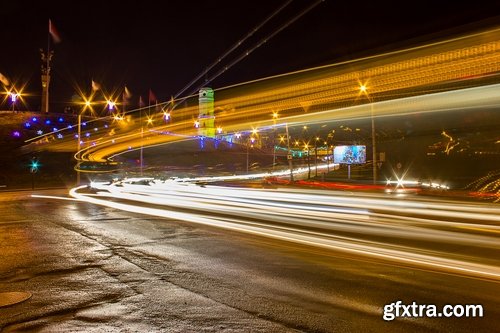 Collection of night city lights glimmer of urban transport 25 HQ Jpeg