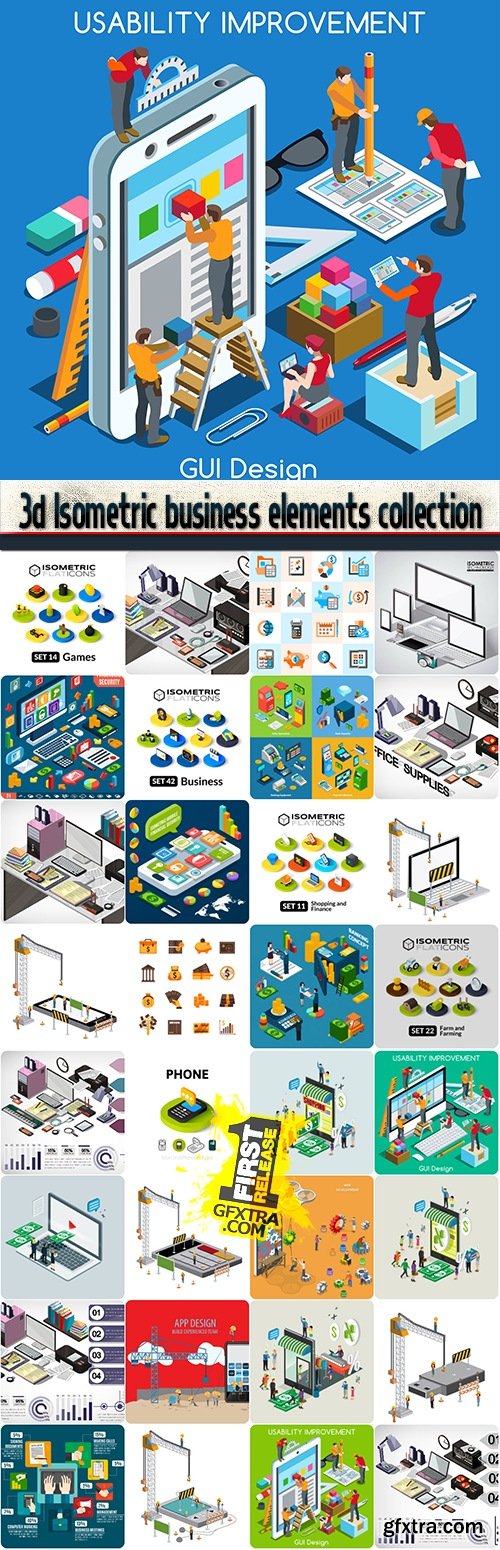 3d Isometric business elements collection