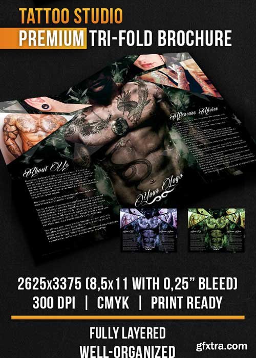 Tattoo Studio Tri-Fold Brochure PSD Template