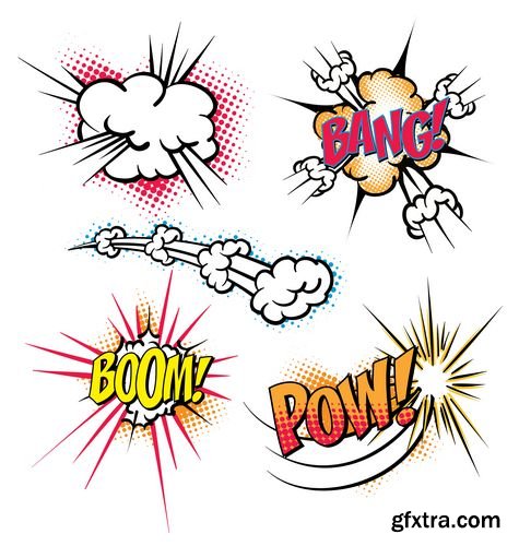 Cartoon abstract blast bombs comic clouds