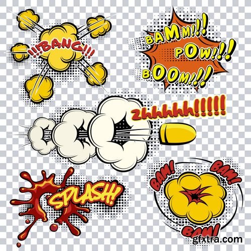 Cartoon abstract blast bombs comic clouds