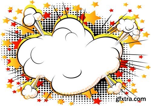 Cartoon abstract blast bombs comic clouds