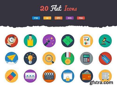 Ai, EPS, PNG, PSD, SVG - 20 Modern Flat Icons