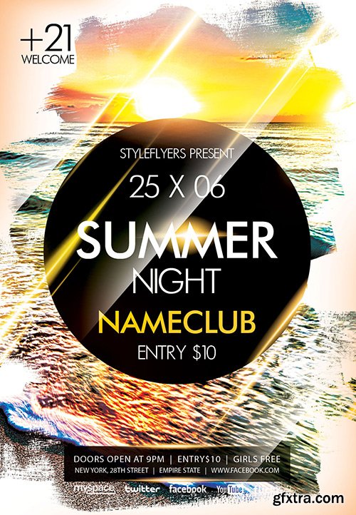 Summer Night PSD Flyer Template + Facebook Cover