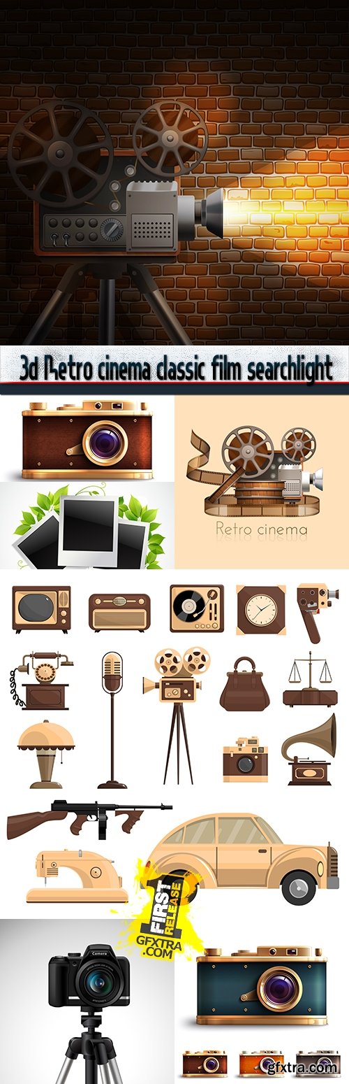 3d Retro cinema classic film searchlight