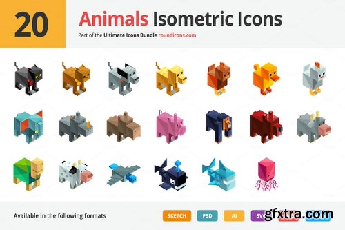 CreativeMarket 20 Animals Isometric Icons 702296