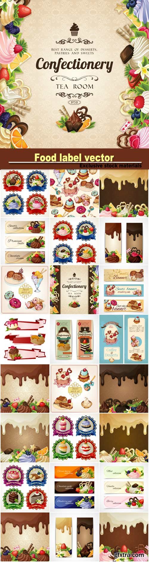 Labels, banners and backgrounds vector, confectionery, chocolate, ice cream