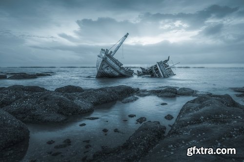 Collection of wreck shipwreck rusty metal remains of sea boat 25 HQ Jpeg