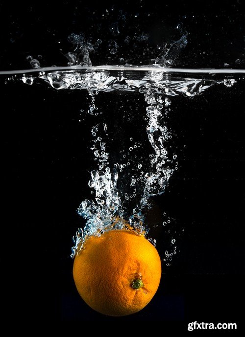 Fruit in water on black background-5xJPEGs