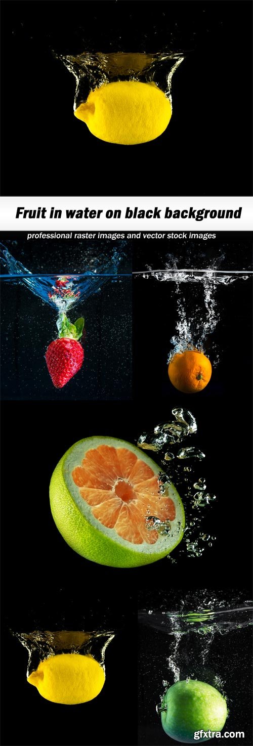 Fruit in water on black background-5xJPEGs