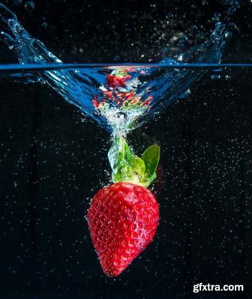 Fruit in water on black background-5xJPEGs