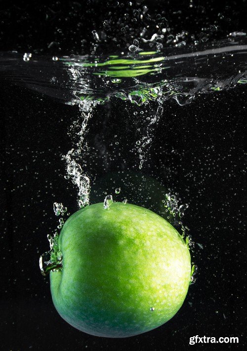 Fruit in water on black background-5xJPEGs