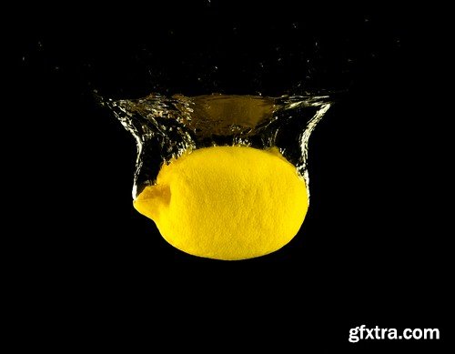 Fruit in water on black background-5xJPEGs