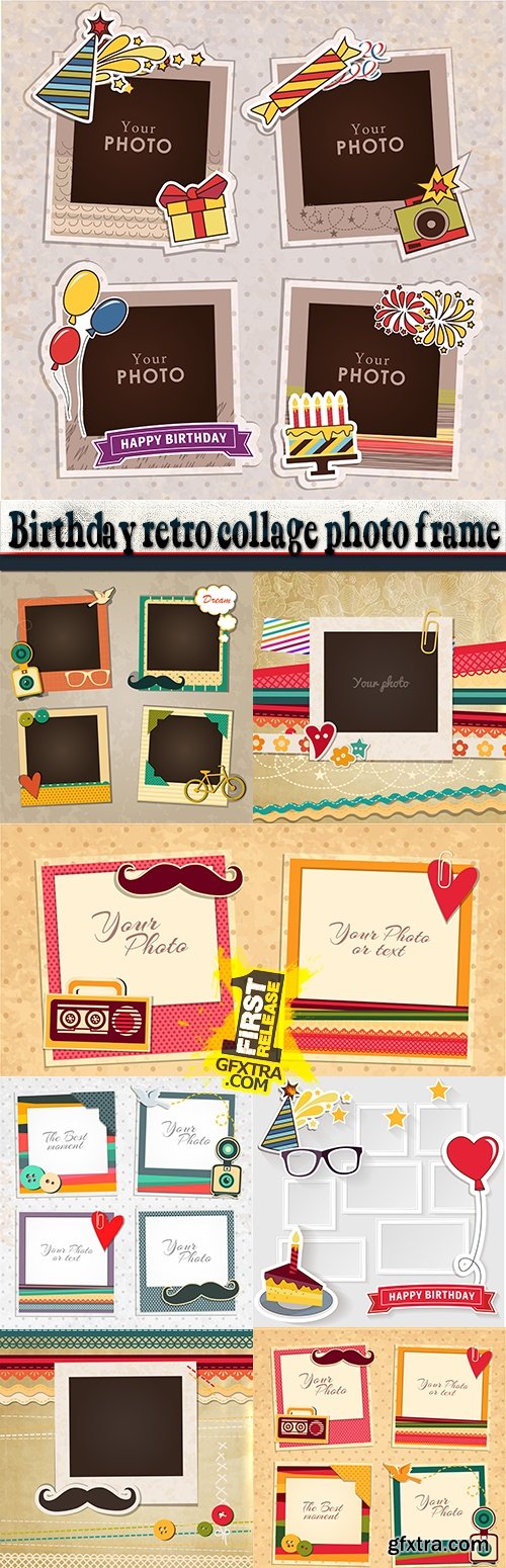 Birthday retro collage photo frame