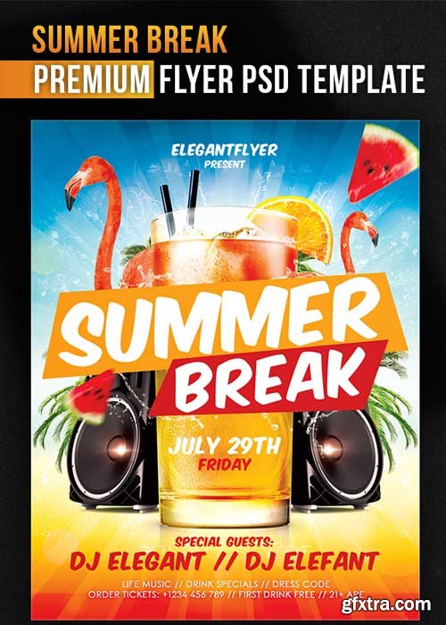 Summer Break V1 Flyer PSD Template + Facebook Cover