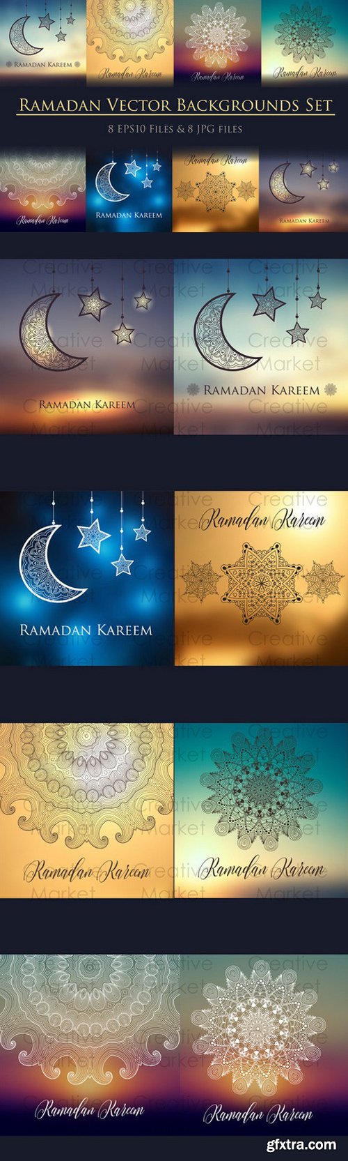 CM - 8 Ramadan backgrounds vector set 703856