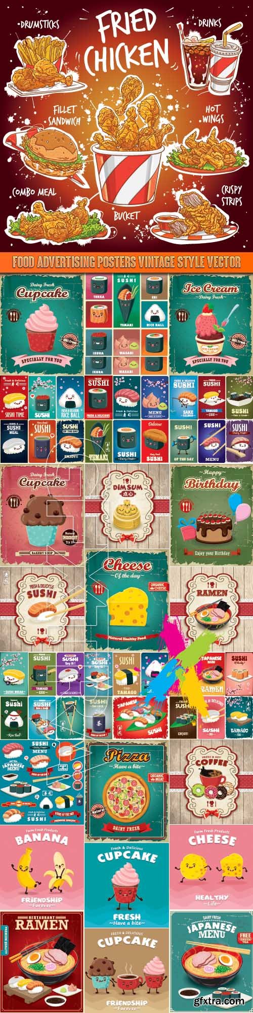 Food advertising posters vintage style vector