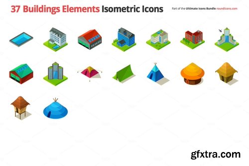 CreativeMarket 37 Buildings Elements Isometric Icon 702356