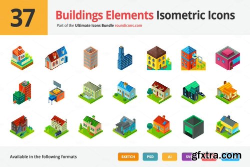 CreativeMarket 37 Buildings Elements Isometric Icon 702356