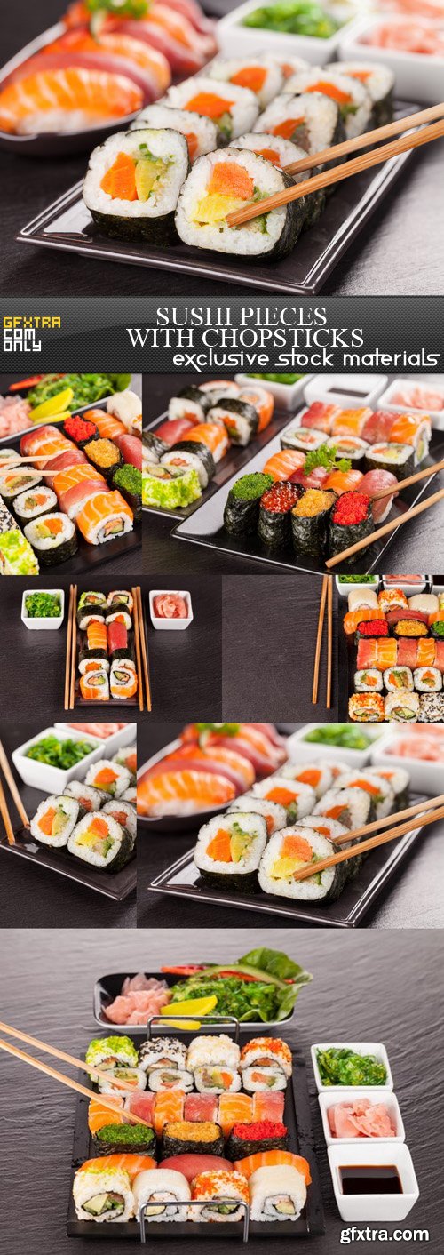 Sushi Pieces with Chopsticks - 7 UHQ JPEG