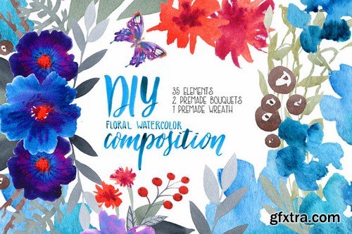 CM - Watercolor floral DIY - 35 elements! 674059