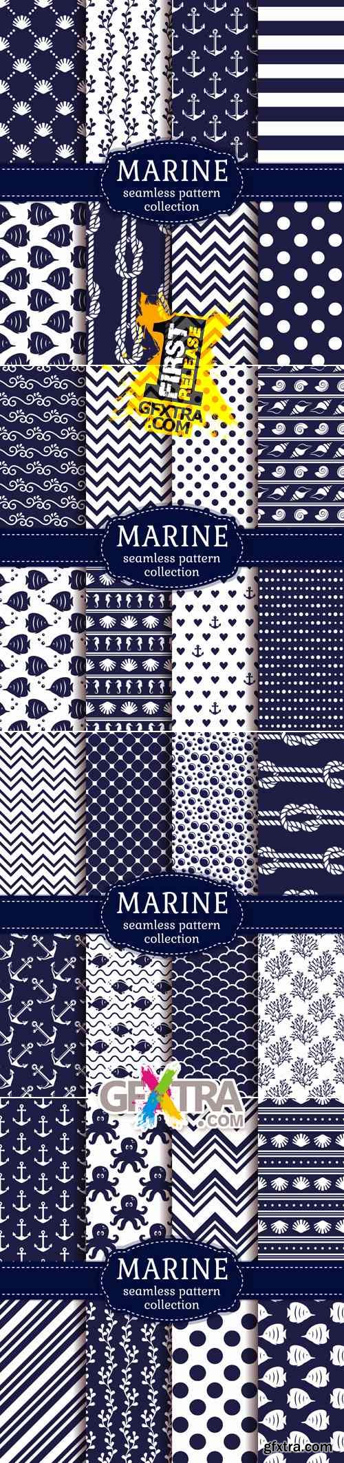 Marine & Nautical Seamless Patterns Vector