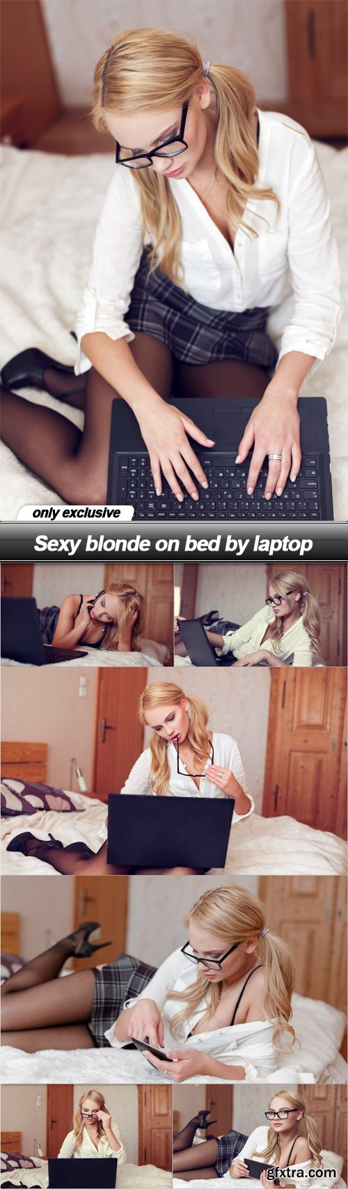 Sexy blonde on bed by laptop - 7 UHQ JPEG