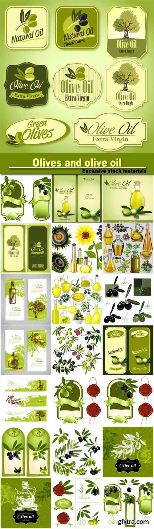 Olives and olive oil labels and backgrounds vector