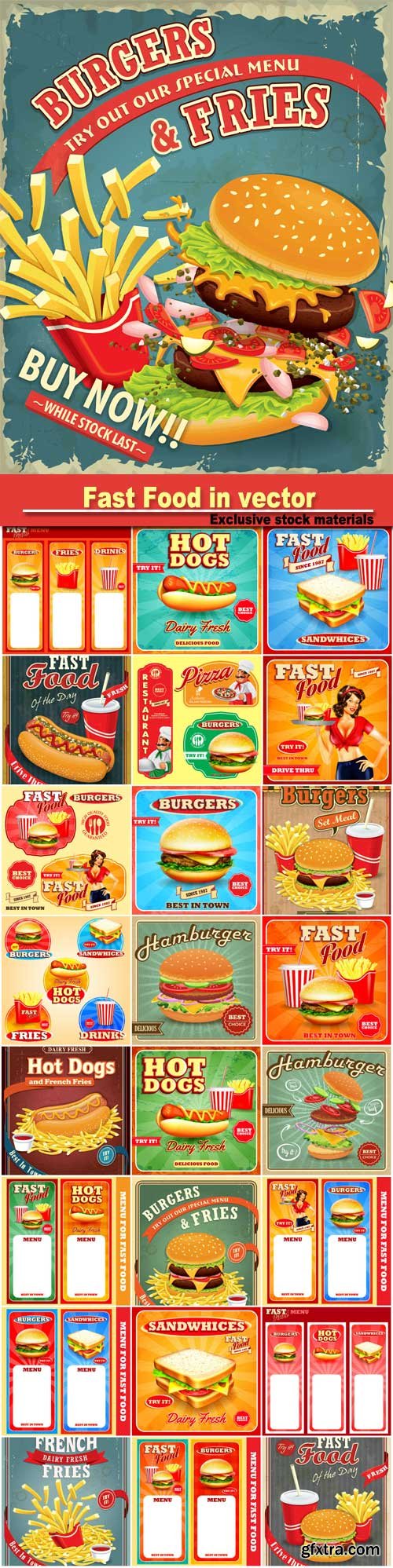 Fast Food in vector labels and backgrounds