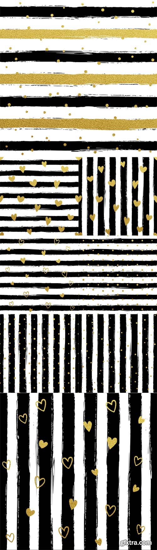 Vector Set - Gllitter gold striped wallpaper.Paint brush strokes background.