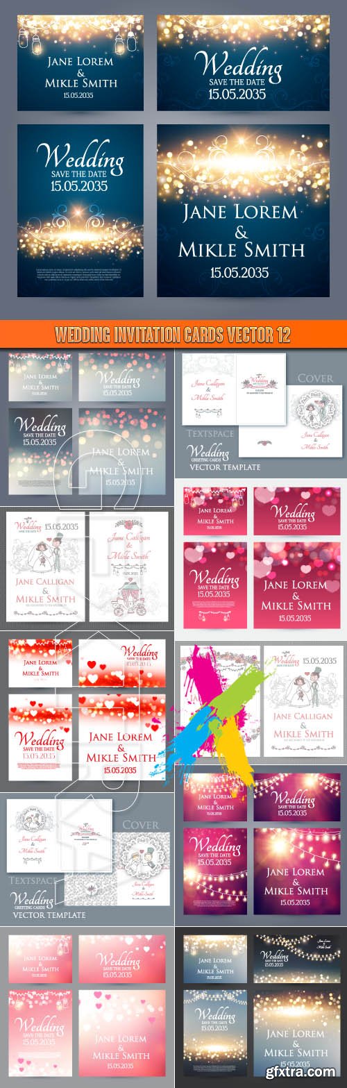 Wedding invitation cards vector 12