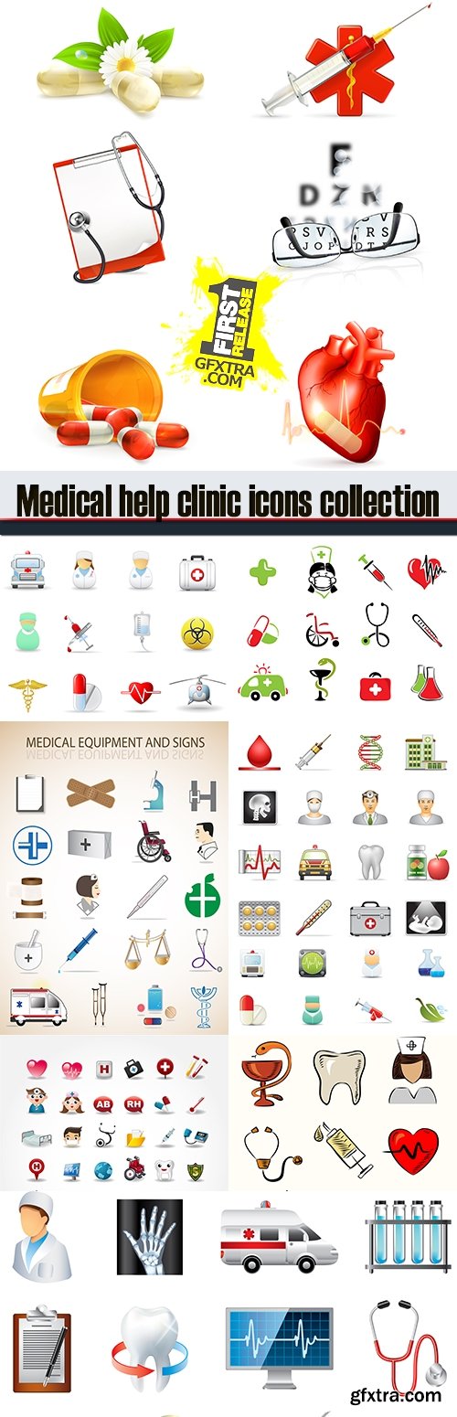 Medical help clinic icons collection