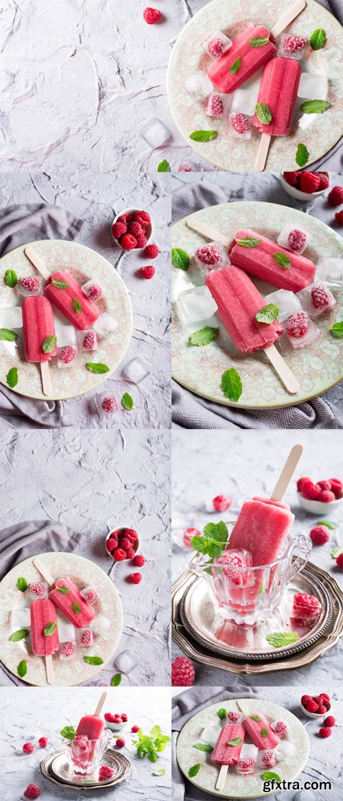 Photo Set - Homemade raspberry popsicles