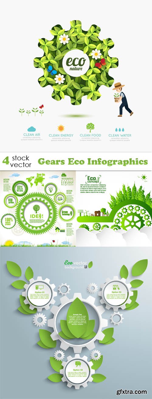 Vectors - Gears Eco Infographics