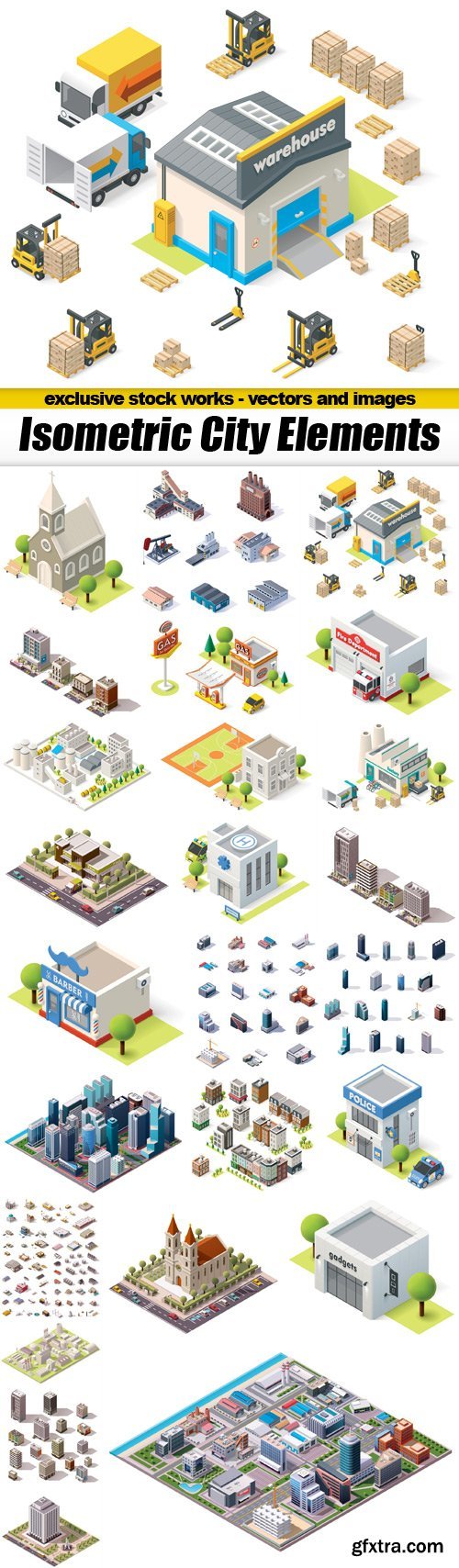 Isometric Vector City Elements - 25x EPS