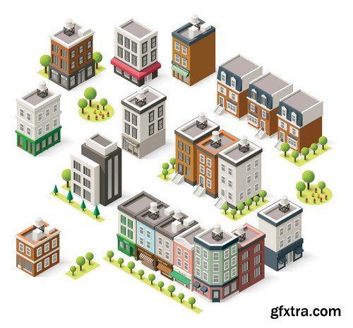 Isometric Vector City Elements - 25x EPS