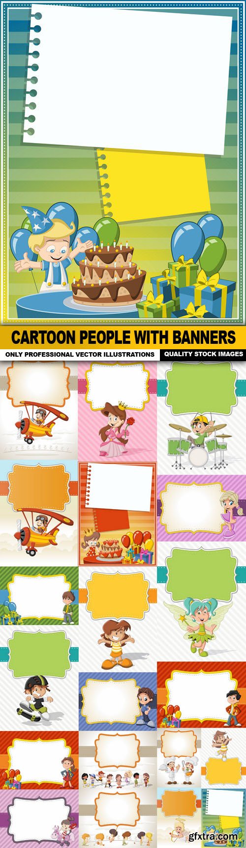 Cartoon People With Banners - 20 Vector