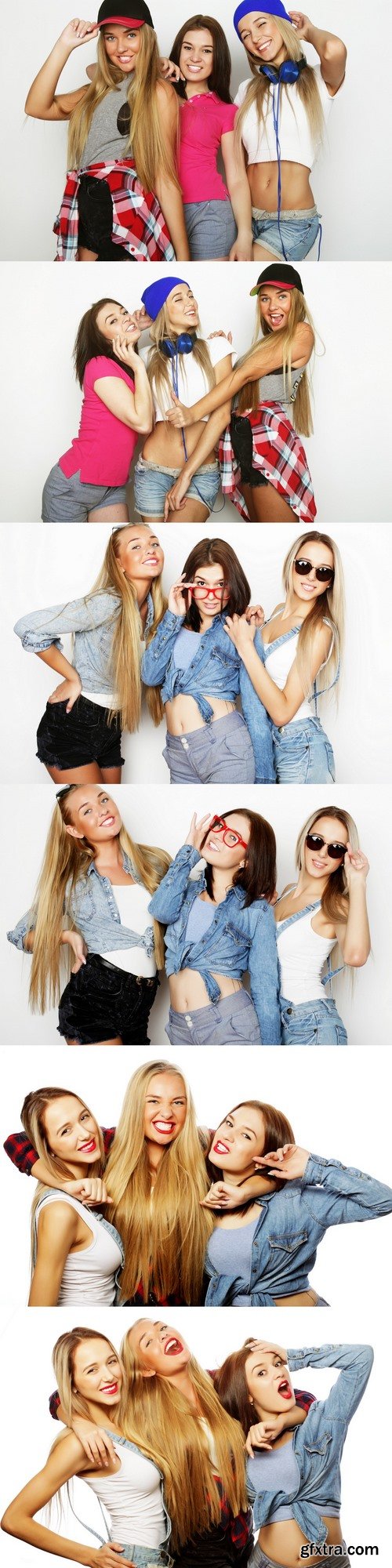 Three stylish sexy hipster girls best friends