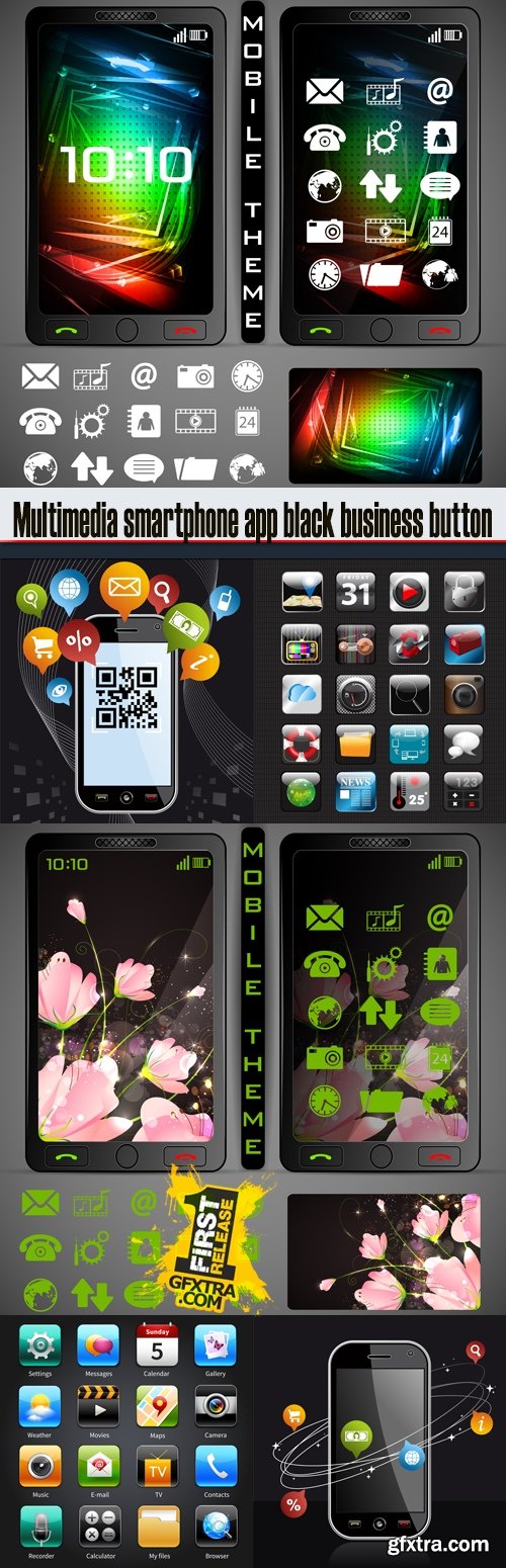 Multimedia smartphone app black business button