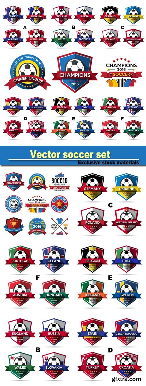 Vector soccer set, labels, logos