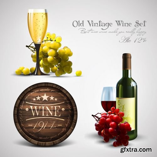 Grape wine and labels wooden barrels